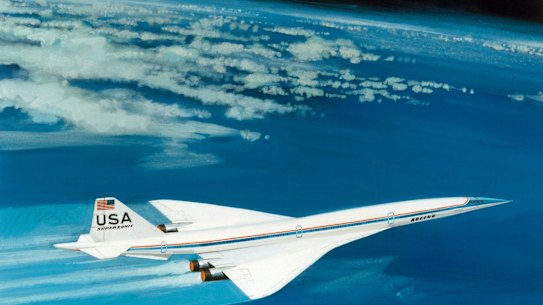 A rendering of the Boeing 2707 supersonic jet. Production was cancelled in 1971 before a prototype was produced.