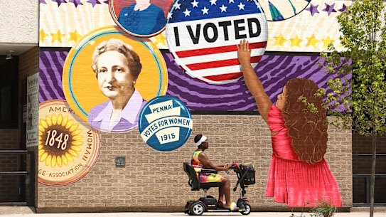 A mural in the centre of Erie, a bellwether town in a bellwether county.