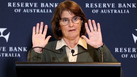 Reserve Bank governor Michele Bullock addresses the media on Tuesday.