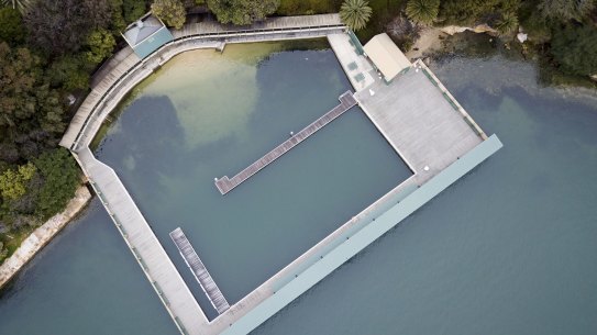 An aerial view of the Dawn Fraser Baths in Balmain on 08 September, 2018. Photo: Brook Mitchell