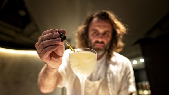 Co-owner of  61st ranked Melbourne bar Byrdi Luke Whearty makes a martini.