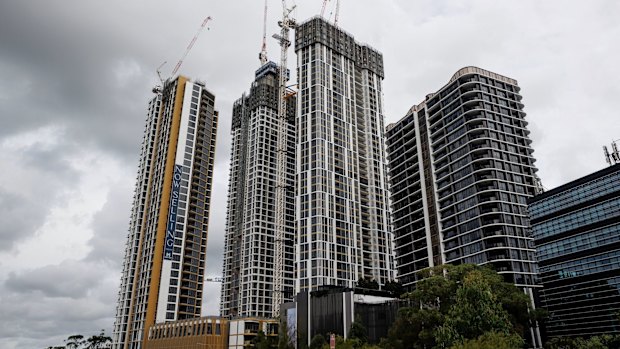 Apartment buildings under construction in Sydney.