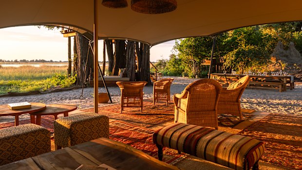 The luxury Maxa Camp on one of the delta’s river banks.