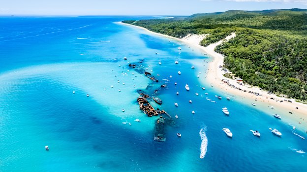 Tangalooma Beach on Moreton Island is known for the Tangalooma Wrecks, a cluster of 15 shipwrecks that are great for snorkelling.