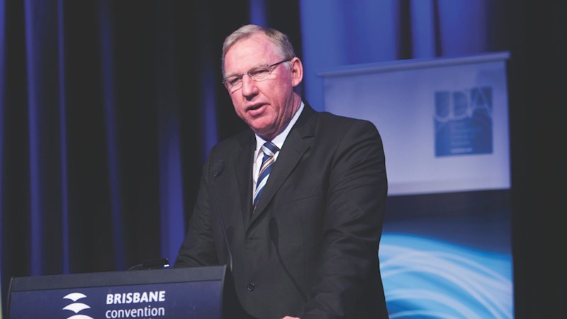 Sunwater chair Jeff Seeney and former deputy premier spinner Jane Paterson reunite around regional water cooler