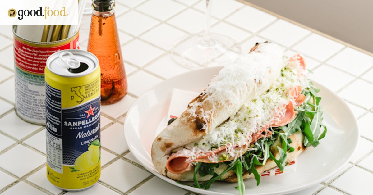 You need to eat this mortadella pizza sanger that’s as big as your face