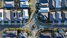Drone view of new housing development in outer fringes of new Australian suburb