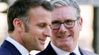 Emmanuel Macron, France’s president, left, and Keir Starmer, UK prime minister, during a wreath laying ceremony at the statue of former British Prime Minister Winston Churchill in Parliament Square in London