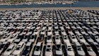 Mazda vehicles pile up at the Port of Los Angeles last week.