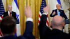 Benjamin Netanyahu and Donald Trump at their press conference.