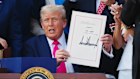 US President Donald Trump during a ceremony for the signing of the One Big Beautiful Bill Act on the South Lawn of the White House on Friday.