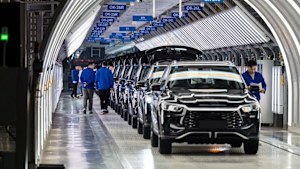 Electric vehicles on the assembly line at the BYD Co. factory in China.
