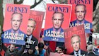 Supporters of Mark Carney outside a federal leaders’ election debate in Montreal.