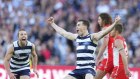 Jeremy Cameron of the Cats celebrates after kicking a goal during the 2022 AFL Grand Final.