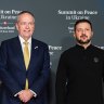 Federal cabinet minister Bill Shorten with Ukrainian President Volodymyr Zelensky at the weekend’s peace summit in Switzerland.  