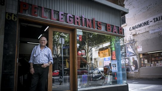 A story on Pellegrini's Expresso Bar one year after the murder of Sisto Malaspina. 18 October 2019. The Age News. Photo: Eddie Jim. Owner Nino Pangrazio.