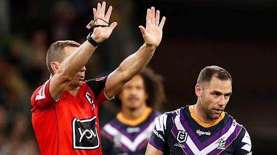 Cameron Smith gets sent off. 