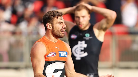 Stephen Coniglio conceded a controversial umpire dissent free kick on Saturday night.
