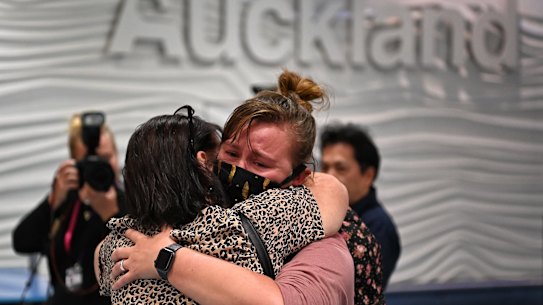 Emotional arrivals at Auckland airport
Pic Nick Moir 19 April 2021