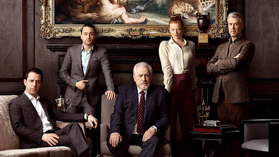 The cast of Succession (from left) Jeremy Strong, Kieran Culkin, Brian Cox, Sarah Snook and Alan Ruck. 