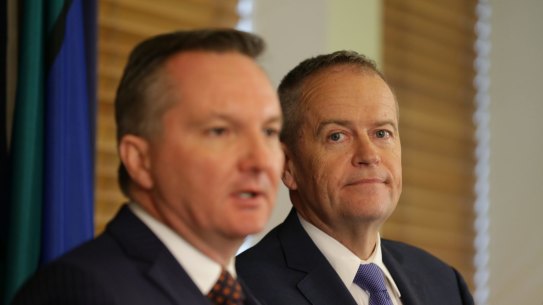 Opposition Leader Bill Shorten and Shadow Treasurer Chris Bowen during a joint press conference at Parliament House in Canberra on Tuesday 19 June 2018. fedpol Photo: Alex Ellinghausen