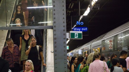 Peak hour at Sydney’s Town Hall in 2018.