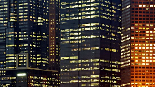 Many office towers have high vacancy rates and face valuation markdowns of up to 20 per cent.