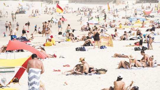 Crowds at Bondi Beach on March 21.