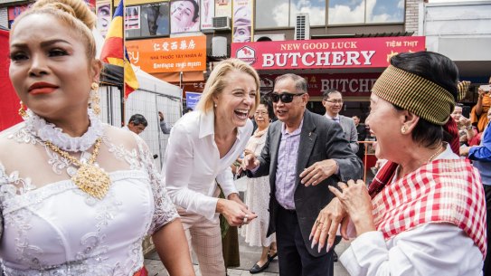 Labor frontbencher Kirstina Keneally campaigning in Cabramatta ahead of a looming federal election. 