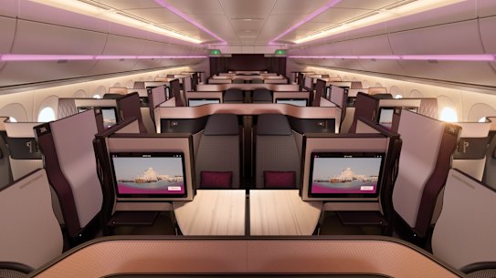 Qatar Airways’ business class cabin.