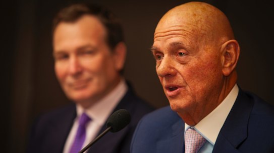 Solomon Lew (right) has upped his stake in struggling department store Myer.