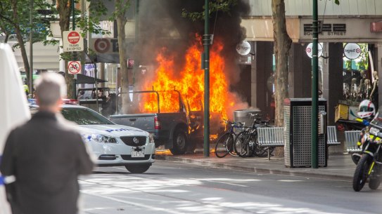 The first reports of the Bourke Street attack were of a vehicle on fire.
