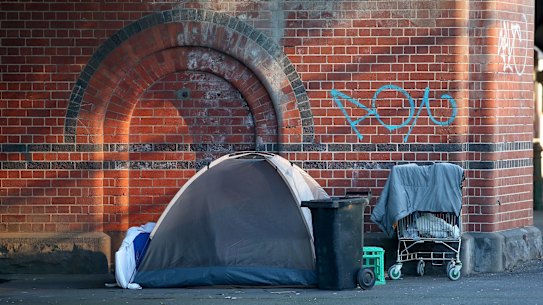 A homeless person's camp in Melbourne.