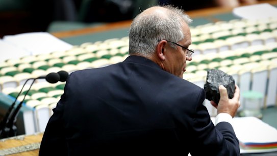 Back-in black: Then federal Treasurer Scott Morrison brought a lump of coal to Parliamentary question time in February 2017.