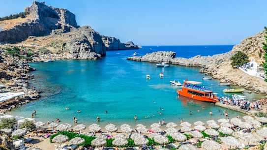 Beautiful St. Paul’s Bay in Rhodes, Greece.
