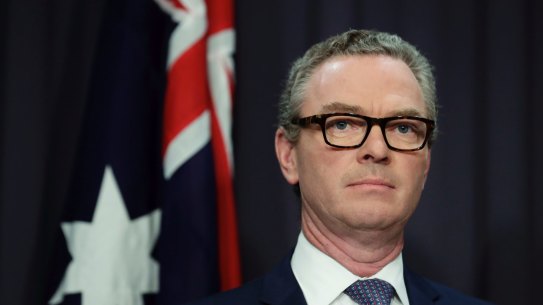 Minister for Defence Industry and Leader of the House Christopher Pyne addresses the media on citizenship issues during a press conferene at Parliament House in Canberra on Wednesday 9 May 2018. fedpol Photo: Alex Ellinghausen