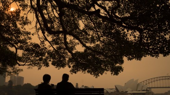 Bushfire smoke pollution over Sydney in December 2019, during Black Summer.