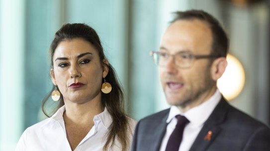 Senator Lidia Thorpe and Greens leader Adam Bandt at Parliament House in Canberra in December.