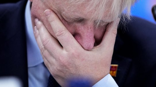 FILE - British Prime Minister Boris Johnson during a round table meeting at a NATO summit in Madrid, Spain, June 30, 2022. Boris Johnson has stepped down as Conservative Party leader, but the scandal-tarnished politician remains Britainâs prime minister â for now. Johnsonâs resignation sparks a party contest to replace him as leader. All Conservative lawmakers are eligible to run, and party officials could open the nominations within hours. (AP Photo/Bernat Armangue, file)