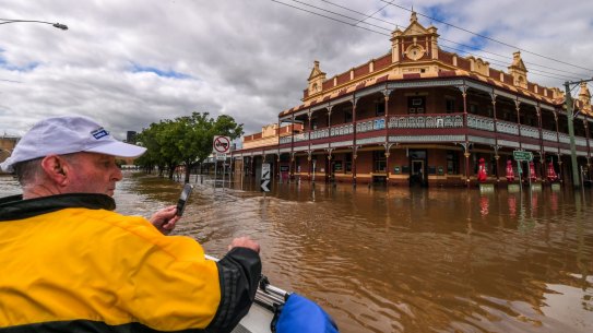 The Shamrock Hotel in Rochester surrounded by floodwaters.