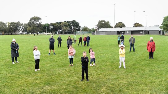 Local residents at Hosken reserve football oval in 2020 when there were plans to rip up the grass oval and replace it with synthetic grass for a soccer pitch. 