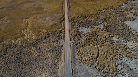 An aerial view of the southern Macquarie Marshes during the height of the recent drought. Image was taken in August 2019.