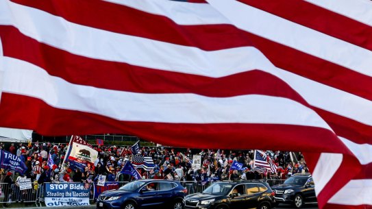 Supporters of President Donald Trump rally in Beverly Hills, California, on Saturday.