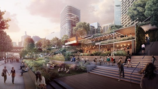 Artists impression of planned the Cockle Bay Park development, Darling Harbour, Sydney