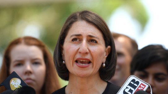 NSW Premier Gladys Berejiklian addresses media following a visit to Heathcote High School.