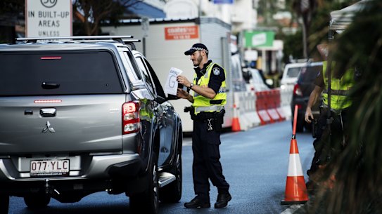 A police checkpoint in Coolangatta on the Queensland-NSW border.