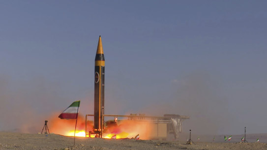 A Khorramshahr-4 missile is launched at an undisclosed location in Iran.