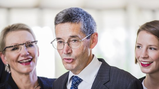 Justice Geoffrey Nettle (centre) says the donation ban may not stop at property developers.