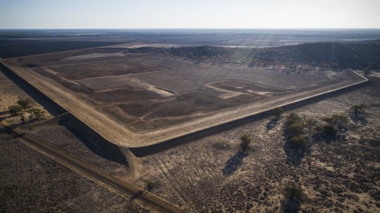 A so-called turkey nest dam used to capture flood waters near the Macquarie Marshes in northern NSW.