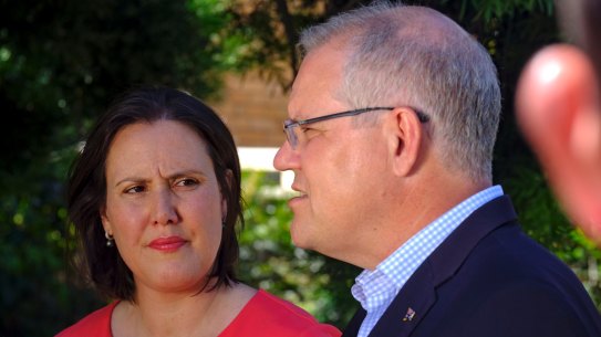 Minister for Women Kelly O'Dwyer (left) with Prime Minister Scott Morrison announcing her decision to quit politics for family reasons.